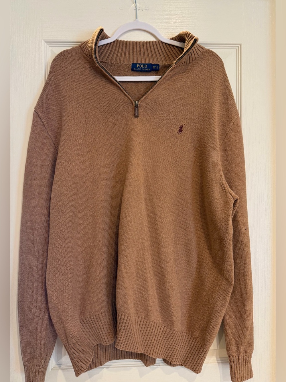 Ralph Lauren Men’s Camel Brown Quarter-Zip Sweater